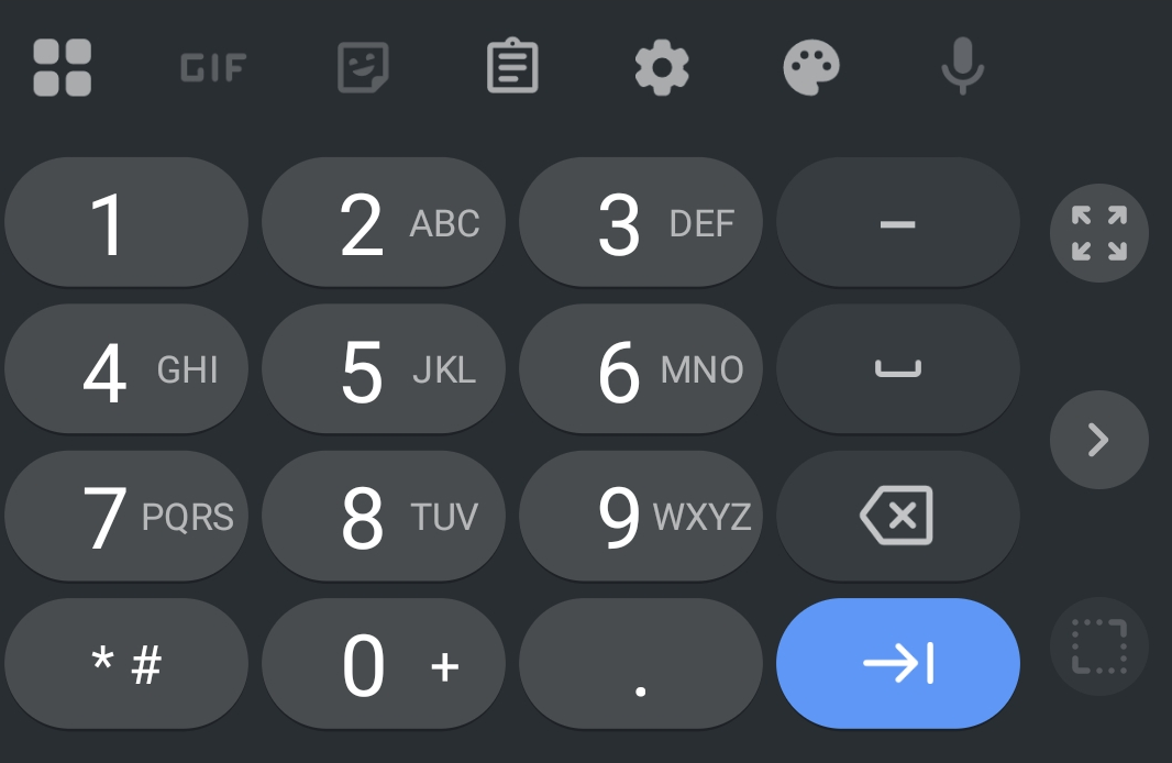 type='tel'のモバイルキーボード表示例
